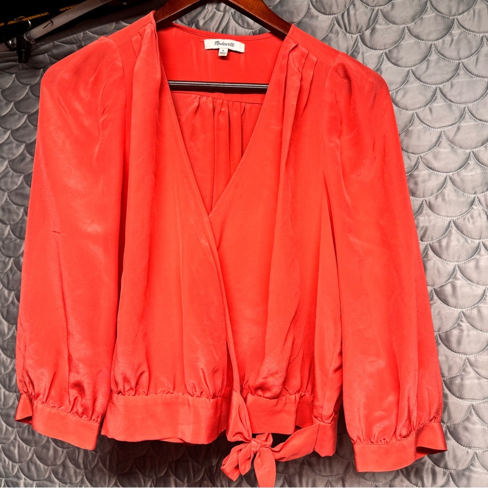 Madewell Vibrant salmon pink Wrap Blouse